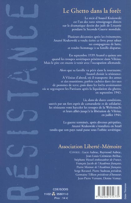 Quatrième de couverture de « LE GHETTO DANS LA FORET - RESISTANCE EN LITUANIE, 1939-1945 »