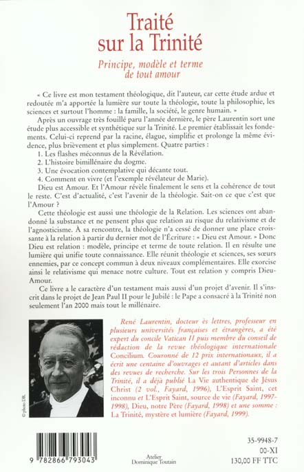 Quatrième de couverture de « TRAITE SUR LA TRINITE - PRINCIPE, MODELE ET TERME DE TOUT AMOUR »