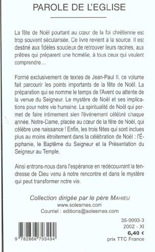 Quatrième de couverture de « NOEL ET SON MYSTERE - CE QUE DIT LE PAPE »