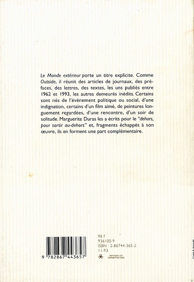 Quatrième de couverture de « OUTSIDE - II - LE MONDE EXTERIEUR »