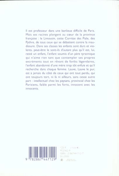 Quatrième de couverture de « LAUVE LE PUR »