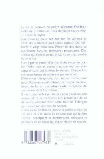 Quatrième de couverture de « UN LOURD DESTIN - UNE EVOCATION DE FRIEDRICH HOLDERLIN »