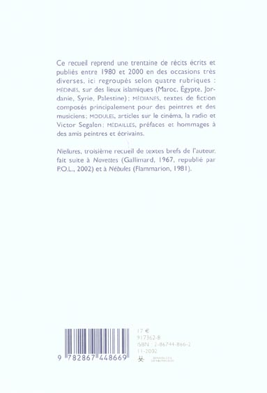 Quatrième de couverture de « NIELLURES »
