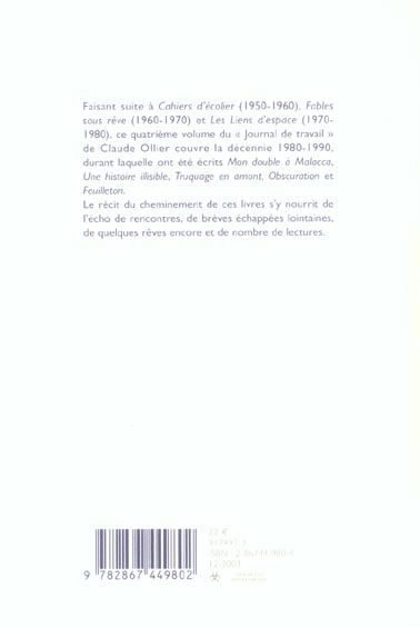 Quatrième de couverture de « REMINISCENCE - (1980-1990) »