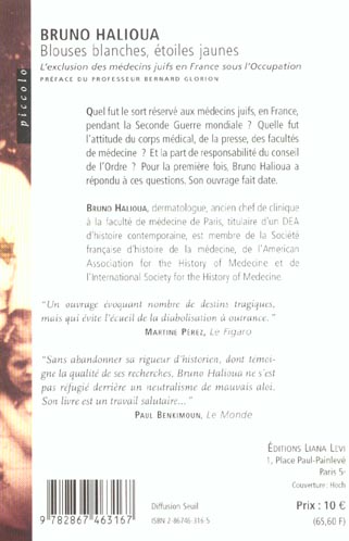 Quatrième de couverture de « BLOUSES BLANCHES ETOILE JAUNE »