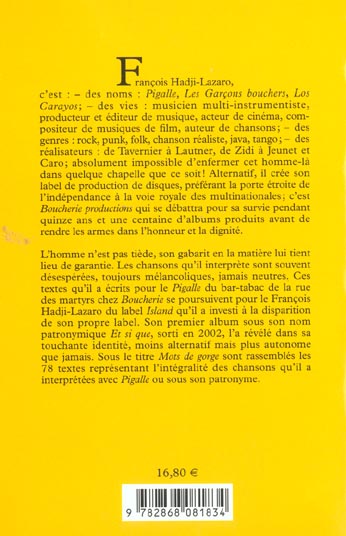 Quatrième de couverture de « MOTS DE GORGE - DE PIGALLE A HADJI »
