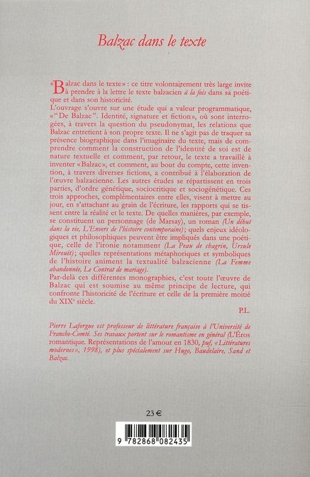 Quatrième de couverture de « BALZAC DANS LE TEXTE »
