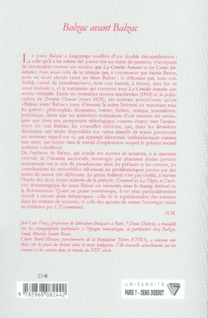 Quatrième de couverture de « BALZAC AVANT BALZAC »