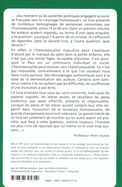 Quatrième de couverture de « L'HOMOSEXUALITE MASCULINE, QUEL DEVENIR ? - T2. PERSPECTIVES »