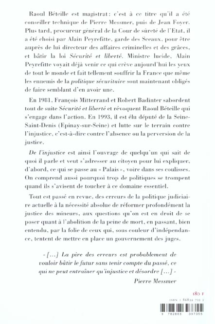 Quatrième de couverture de « DE L'INJUSTICE »