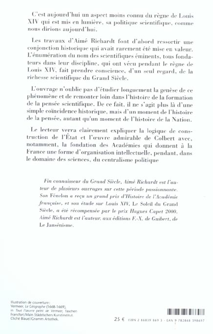 Quatrième de couverture de « LES SAVANTS DU ROI-SOLEIL »