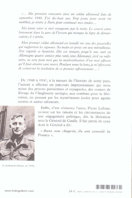 Quatrième de couverture de « D'UNE RESISTANCE L'AUTRE - 1940-1947 »