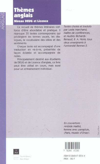 Quatrième de couverture de « THEME ANGLAIS DEUG LICENCE »