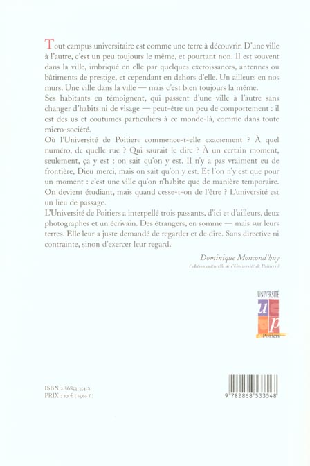 Quatrième de couverture de « DEUX SAISONS A POITIERS UNIVERSITE & ALENTOURS - NOTES DE VOYAGES »