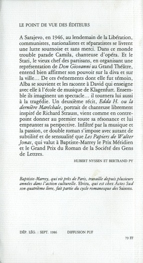 Quatrième de couverture de « ELVIRA »