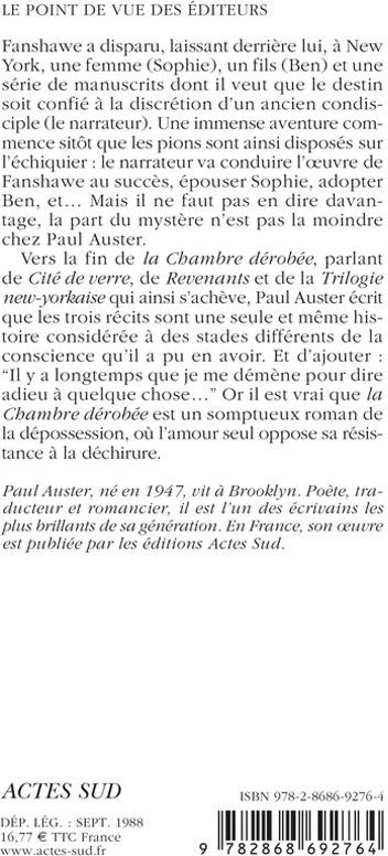 Quatrième de couverture de « LA TRILOGIE NEW-YORKAISE - T03 - LA CHAMBRE DEROBEE »