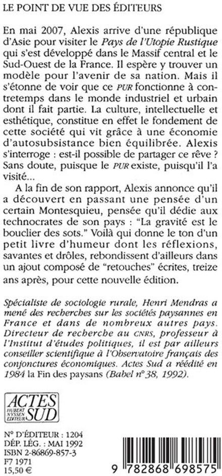 Quatrième de couverture de « VOYAGE AU PAYS DE L'UTOPIE RUSTIQUE »