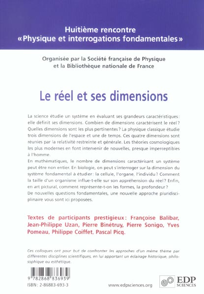 Quatrième de couverture de « LE REEL ET SES DIMENSIONS »