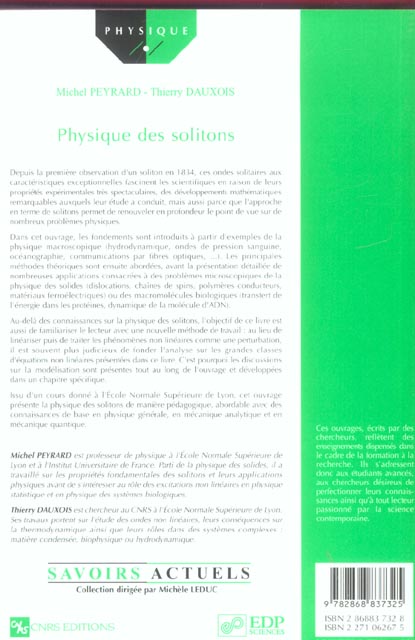 Quatrième de couverture de « PHYSIQUE DES SOLITONS »