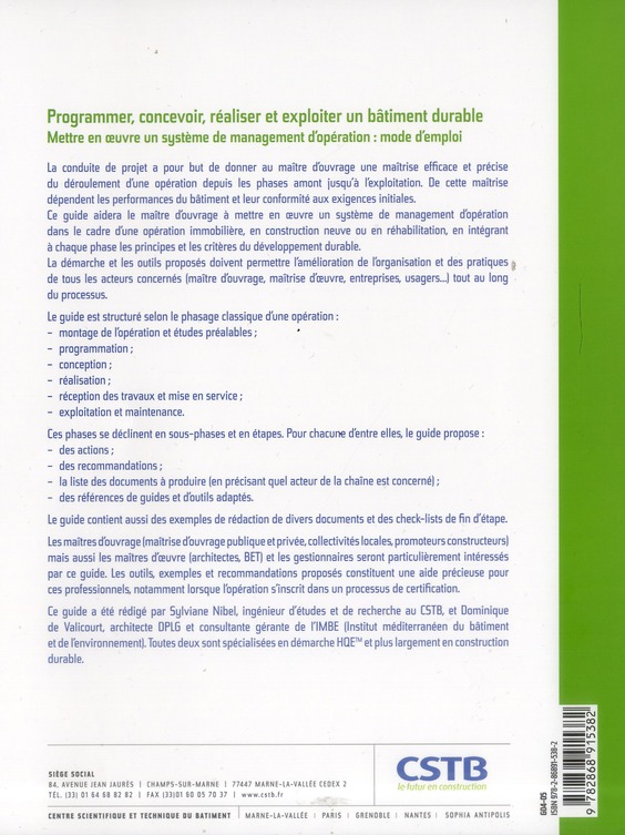 Quatrième de couverture de « PROGRAMMER, CONCEVOIR, REALISER ET EXPLOITER UN BATIMENT DURABLE - METTRE EN OEUVRE UN SYSTEME DE MA »