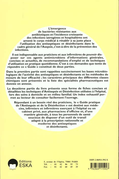 Quatrième de couverture de « GUIDE PRATIQUE ANTISEPTIE DESINFECTION »