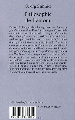 Quatrième de couverture de « PHILOSOPHIE DE L'AMOUR »