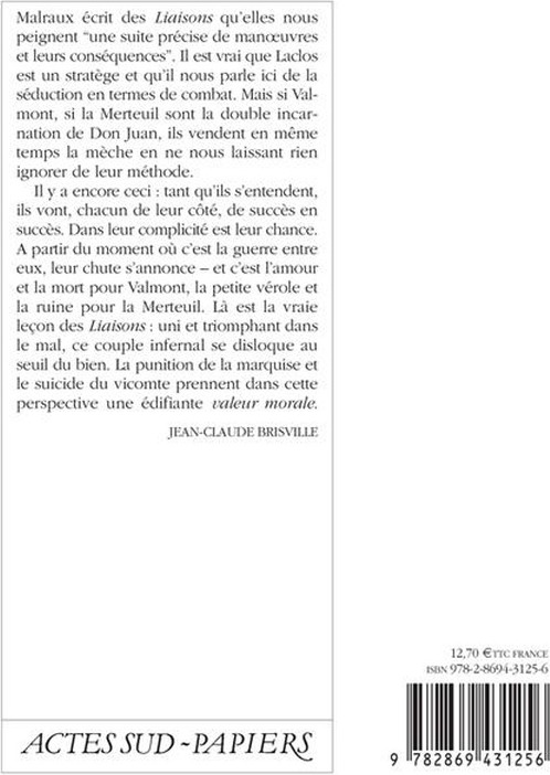 Quatrième de couverture de « LES LIAISONS DANGEREUSES »