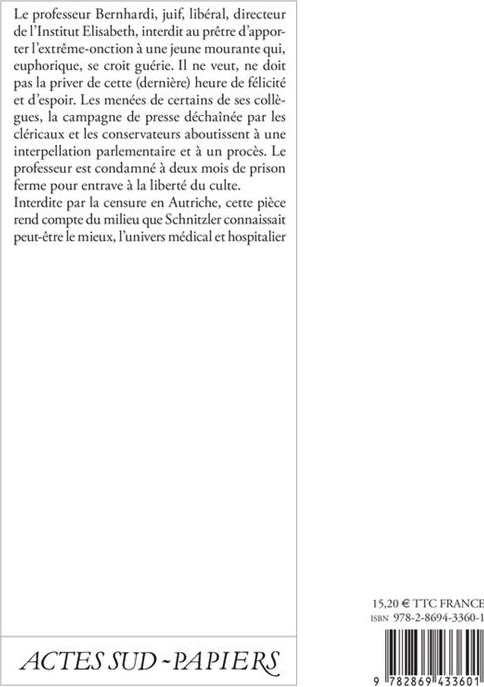 Quatrième de couverture de « PROFESSEUR BERNHARDI »