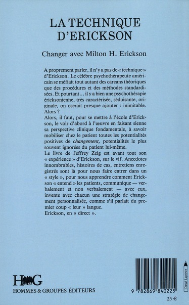 Quatrième de couverture de « LA TECHNIQUE D'ERICKSON »