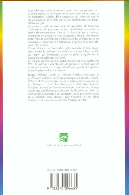 Quatrième de couverture de « PSYCHOLOGIE SOCIALE - NOUVELLE EDITION »