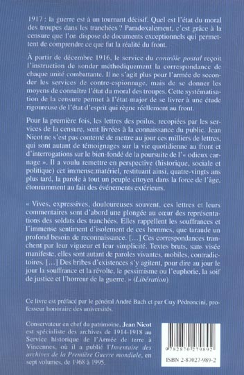 Quatrième de couverture de « LES POILUS ONT LA PAROLE: DANS LES TRANCHEES, LETTRES DU FRONT, 1917-1918 - LES POILUS ONT LA PAROLE »