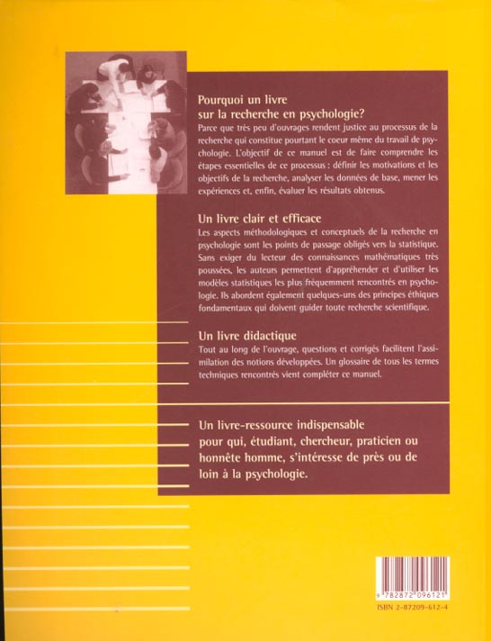 Quatrième de couverture de « RECHERCHE EN PSYCHOLOGIE METHODOLOGIE ET STATISTIQUE »