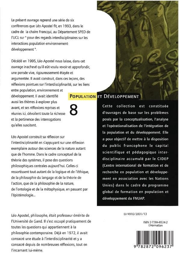 Quatrième de couverture de « POPULATION, DEVELOPPEMENT, ENVIRONNEMENT - POUR DES REGARDS INTERDISCIPLINAIRES »