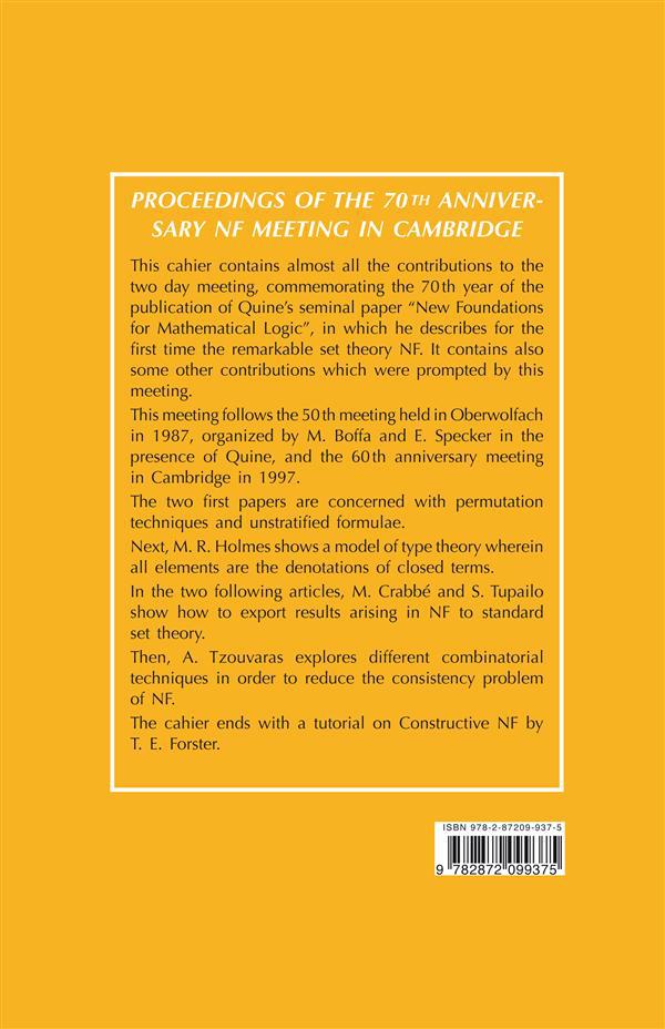 Quatrième de couverture de « PROCEEDINGS OF THE 70TH ANNIVERSARY NF MEETING IN CAMBRIDGE »
