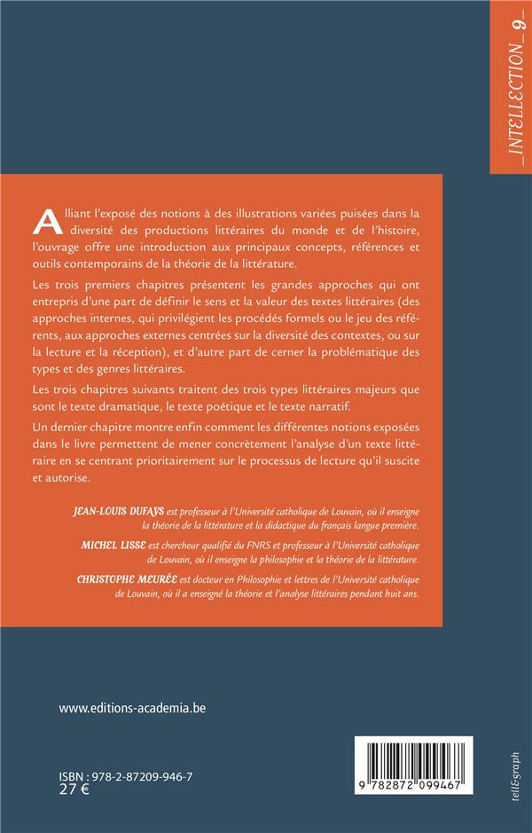 Quatrième de couverture de « THEORIE DE LA LITTERATURE - UNE INTRODUCTION »
