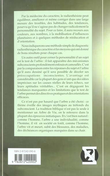 Quatrième de couverture de « MEDECINE DU CARACTERE ET ARBRE DE VIE »