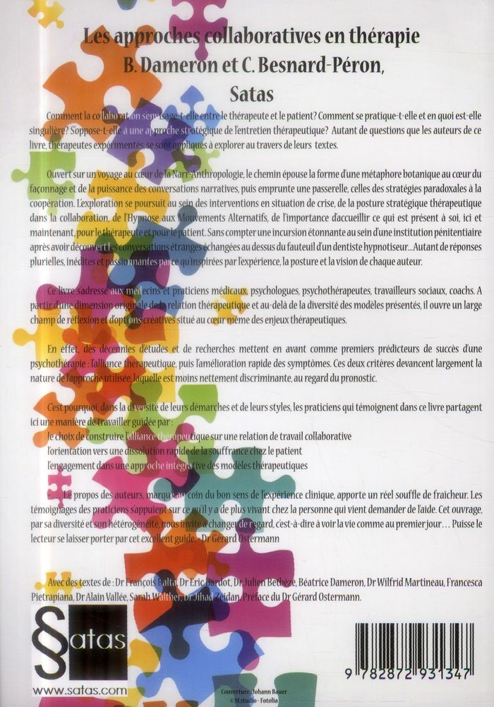 Quatrième de couverture de « LES APPROCHES COLLABORATIVES EN THERAPIE - TEMOIGNAGES DE PRATICIENS »