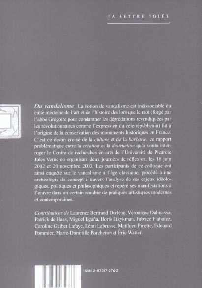 Quatrième de couverture de « DU VANDALISME - ART ET DESTRUCTION »