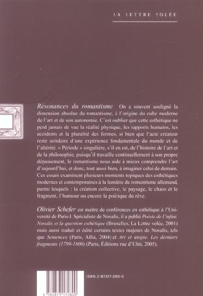 Quatrième de couverture de « RESONANCES DU ROMANTISME »