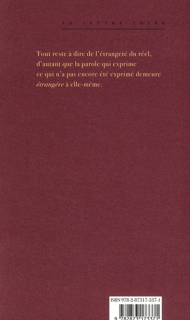 Quatrième de couverture de « L'ETRANGERE N 20 »