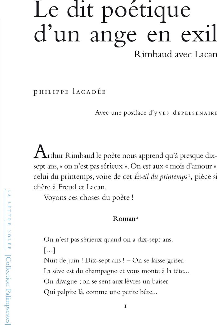 Couverture du livre « Le dit poétique d'un ange en exil : Rimbaud avec Lacan », librairie Les Contes Infusés à Corte