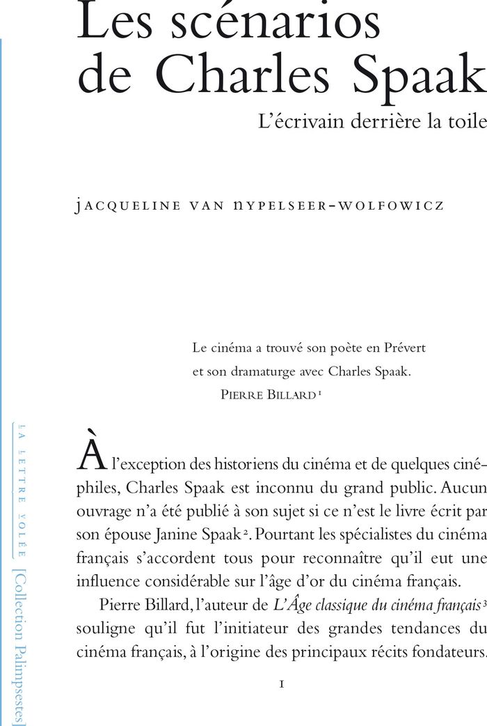 Couverture du livre « Les scénarios de Charles Spaak : l'écrivain derrière la toile » de Jacqueline Van Nypelseer-Wolfowicz, librairie Les Contes Infusés à Corte