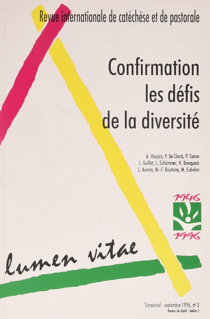 Couverture du livre « LUMEN VITAE 1996 NUMERO 3 CONFIRMATION - LES DEFIS DE LA DIVERSITE », librairie Les Contes Infusés à Corte