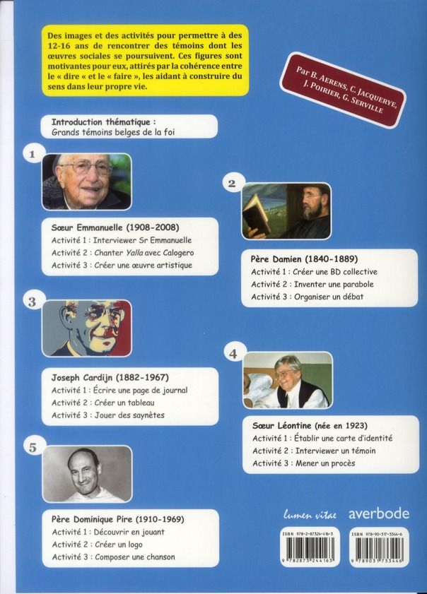 Quatrième de couverture de « LES GRANDS TEMOINS BELGES DE LA FOI (AVEC 5 POSTERS) »