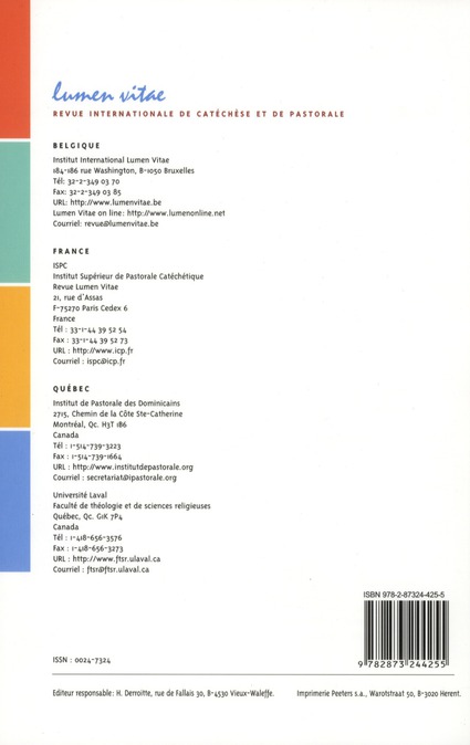 Quatrième de couverture de « LUMEN VITAE 2011/3 MONDE VIRTUEL, NOUVEAUX MEDIAS »