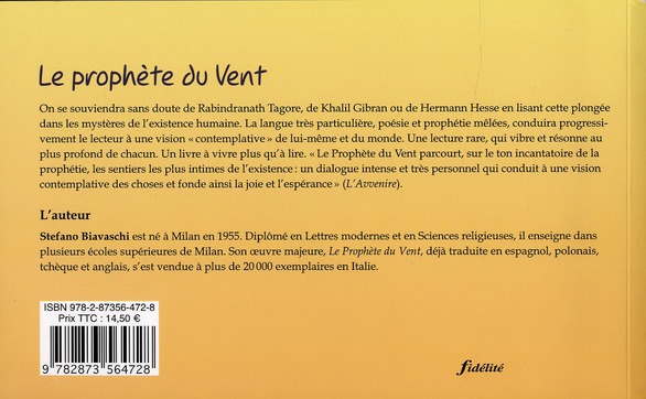 Quatrième de couverture de « LE PROPHETE DU VENT »