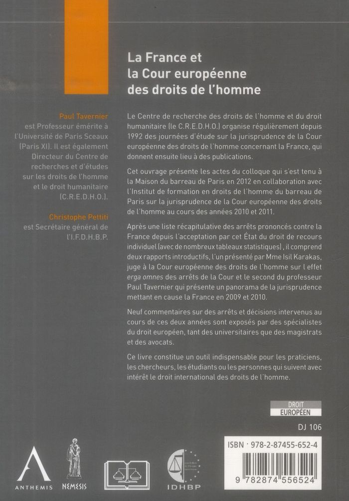 Quatrième de couverture de « LA FRANCE ET LA COUR EUROPEENNE DES DROITS DE L'HOMME »