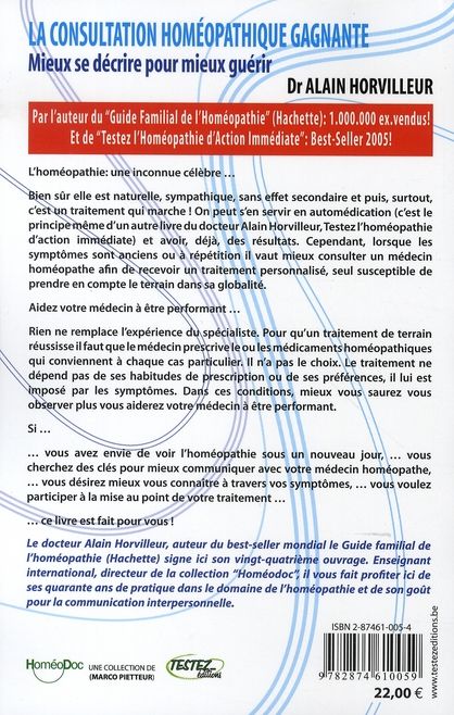 Quatrième de couverture de « CONSULTATION HOMEPATHIQUE GAGNANTE »