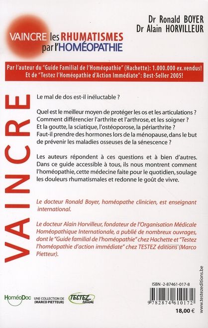 Quatrième de couverture de « RHUMATISMES ET HOMEOPATHIE »
