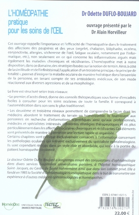 Quatrième de couverture de « HOMEOPATHIE PRATIQUE POUR LES SOINS DE L'OEIL »
